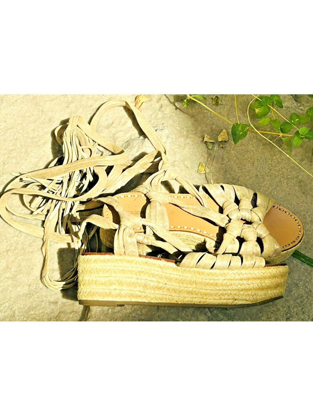 Sigerson Morrison Espadrille Sandals Cosie Metallic Suede Leather Ankle Wrap 8